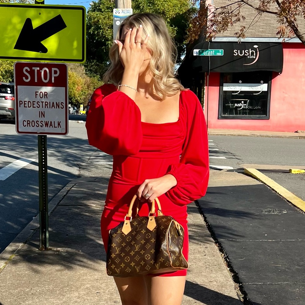 Princess Polly LILLIE Long Sleeve Mini Dress Red Size